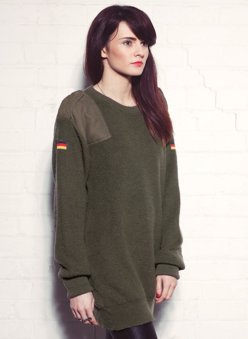 New Unissued German army olive oversized wool jumper pullover sweatshirt military stretchy Bundeswehr sweater pulli women's no pocket