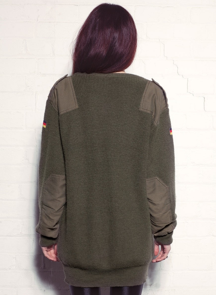 New Unissued German army olive oversized wool jumper pullover sweatshirt military stretchy Bundeswehr sweater pulli women's no pocket
