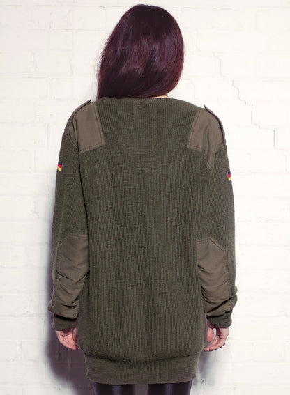 New Unissued German army olive oversized wool jumper pullover sweatshirt military stretchy Bundeswehr sweater pulli women's no pocket