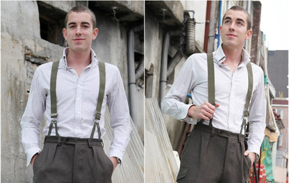 Vintage German army suspenders braces bundeswehr y strap leather military