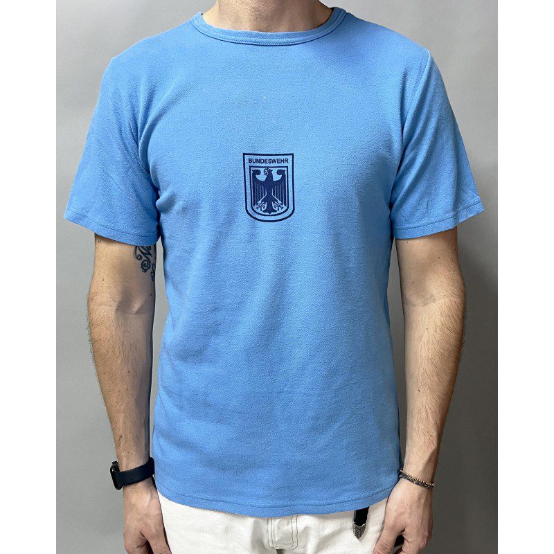 Vintage German army sports t-shirt military bundeswehr sky blue cotton