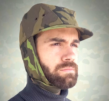 New Unissued Czech army M95 field cap hat camo ear flaps camouflage woodland