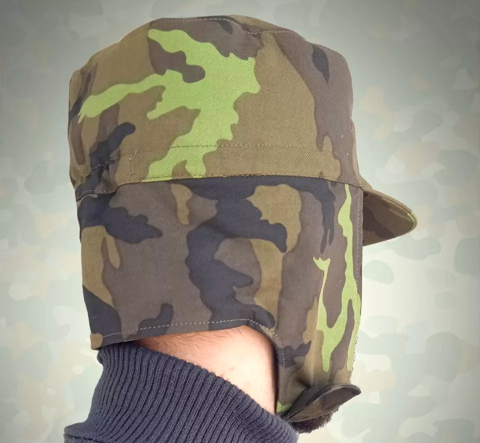 New Unissued Czech army M95 field cap hat camo ear flaps camouflage woodland