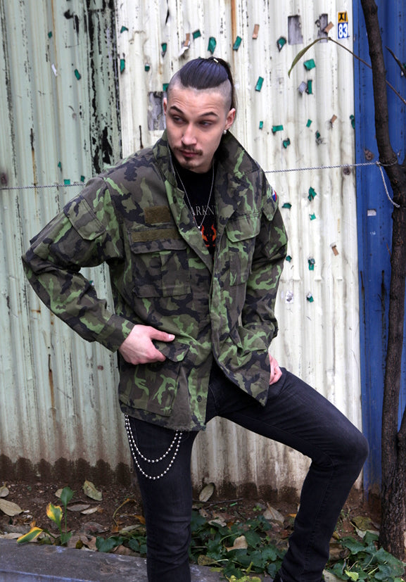 Vintage 1990s Czech Army military camo jacket coat camouflage m65 style unlined