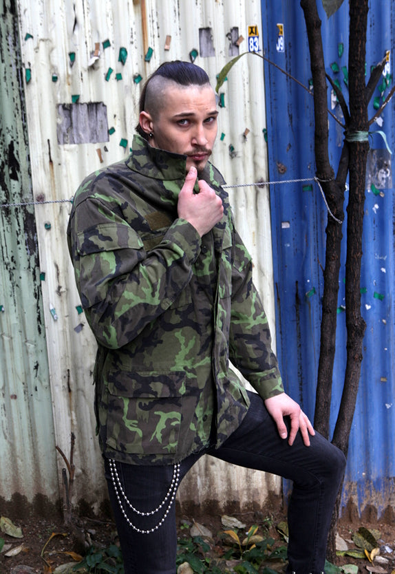 Vintage 1990s Czech Army military camo jacket coat camouflage m65 style unlined