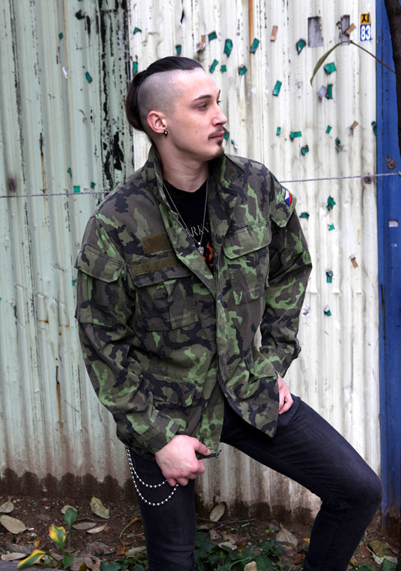 Vintage 1990s Czech Army military camo jacket coat camouflage m65 style unlined