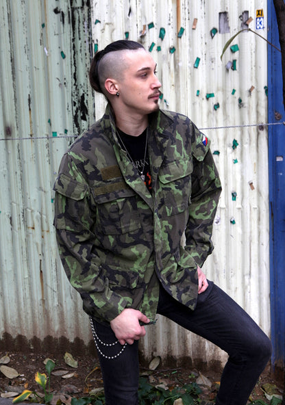 Vintage 1990s Czech Army military camo jacket coat camouflage m65 style unlined