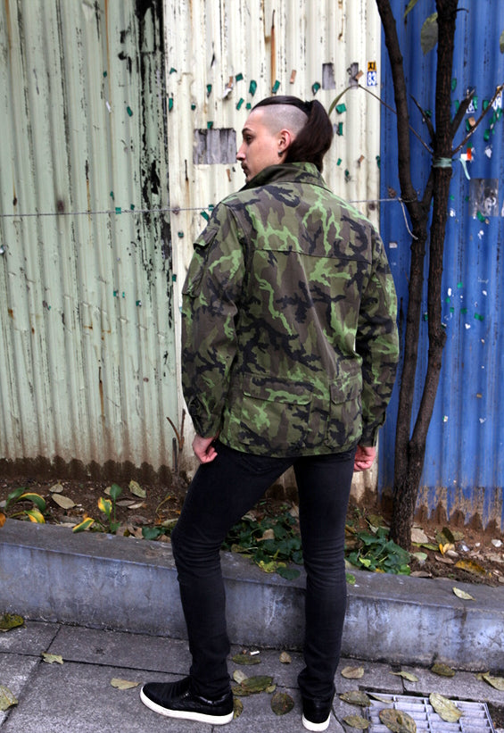 Vintage 1990s Czech Army military camo jacket coat camouflage m65 style unlined