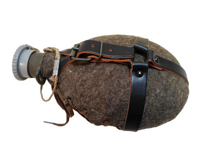 Vintage Czech army Communist wool canteen flask cask military Soviet plastic top laces