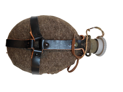 Vintage Czech army Communist wool canteen flask cask military Soviet plastic top laces