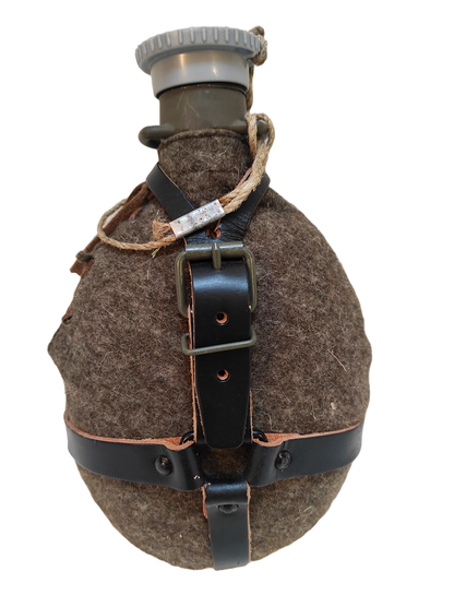Vintage Czech army Communist wool canteen flask cask military Soviet plastic top laces
