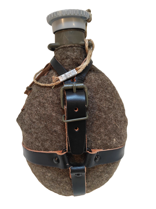 Vintage Czech army Communist wool canteen flask cask military Soviet plastic top laces