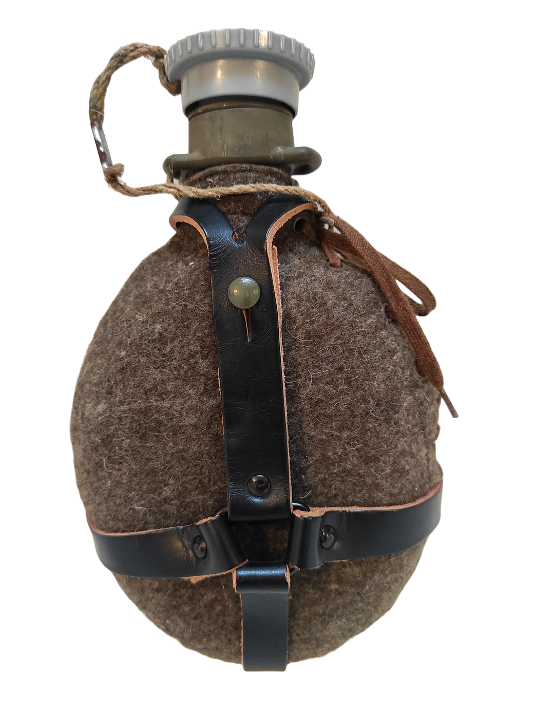 Vintage Czech army Communist wool canteen flask cask military Soviet plastic top laces