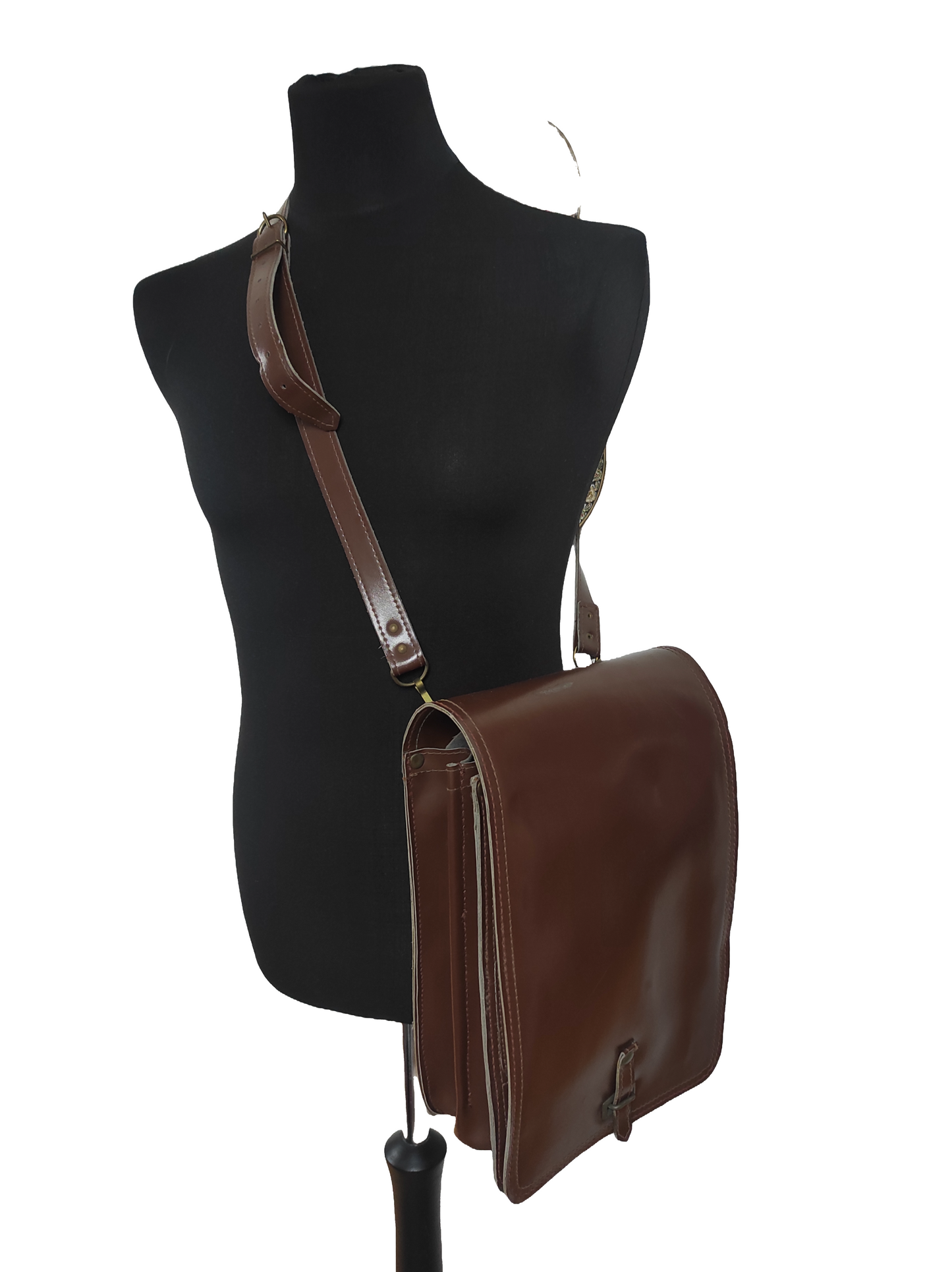 Vintage Brown Faux Leather Czech army communist document case map shoulder bag carrier military soviet era