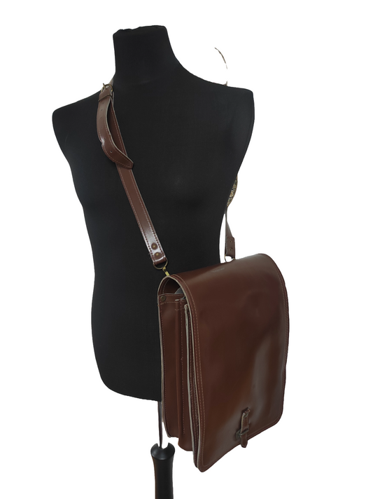 Vintage Brown Faux Leather Czech army communist document case map shoulder bag carrier military soviet era