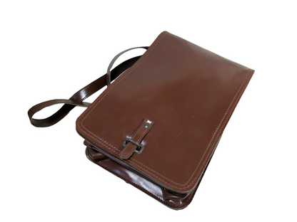 Vintage Brown Faux Leather Czech army communist document case map shoulder bag carrier military soviet era