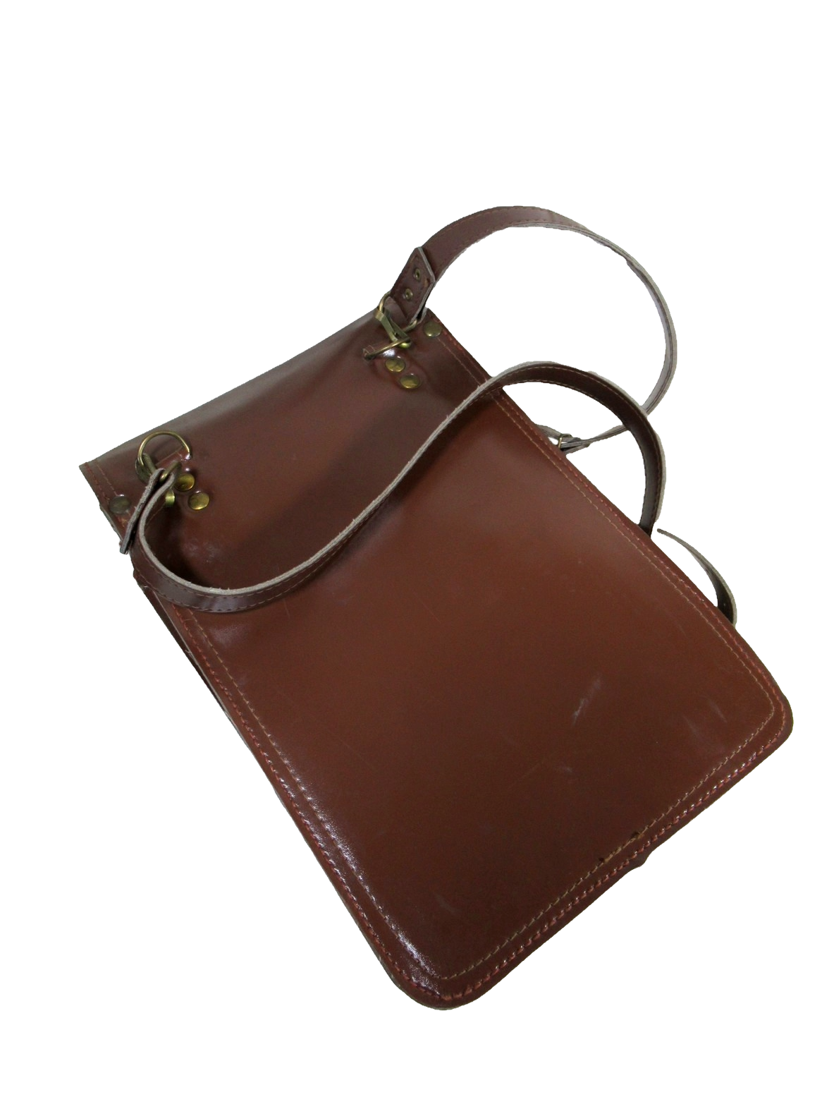 Vintage Brown Faux Leather Czech army communist document case map shoulder bag carrier military soviet era