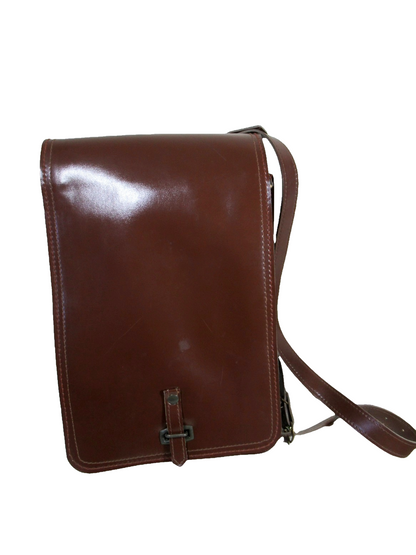 Vintage Brown Faux Leather Czech army communist document case map shoulder bag carrier military soviet era