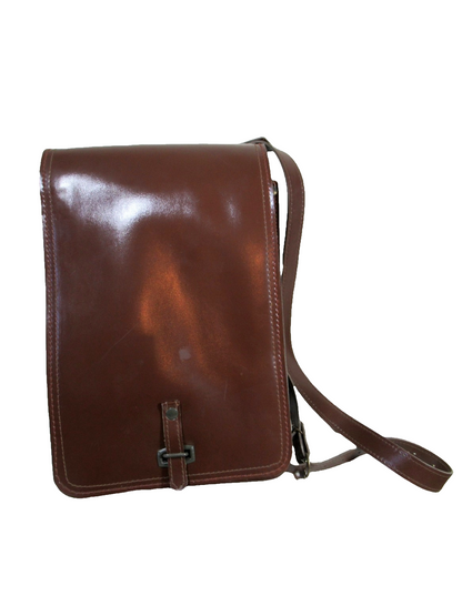 Vintage Brown Faux Leather Czech army communist document case map shoulder bag carrier military soviet era