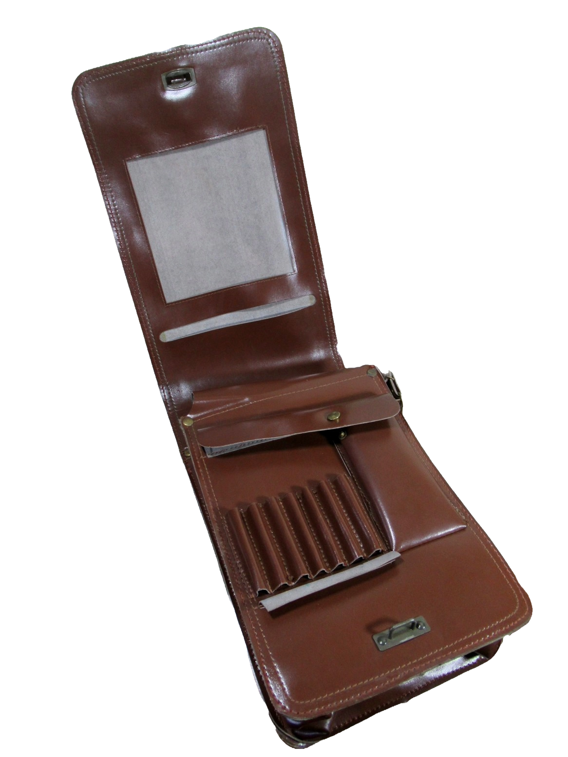 Vintage Brown Faux Leather Czech army communist document case map shoulder bag carrier military soviet era