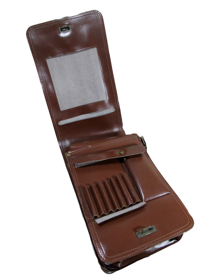 Vintage Brown Faux Leather Czech army communist document case map shoulder bag carrier military soviet era