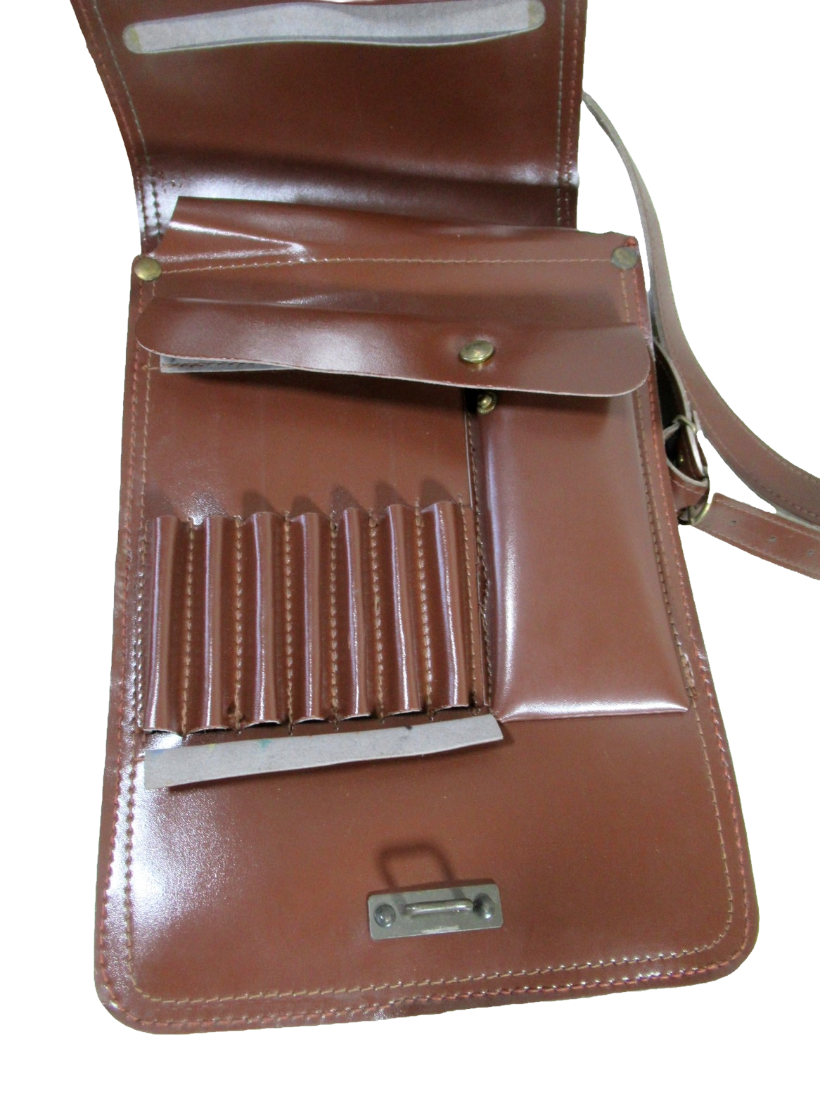 Vintage Brown Faux Leather Czech army communist document case map shoulder bag carrier military soviet era