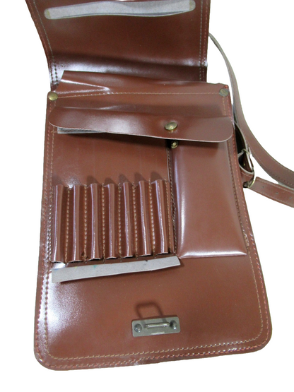 Vintage Brown Faux Leather Czech army communist document case map shoulder bag carrier military soviet era