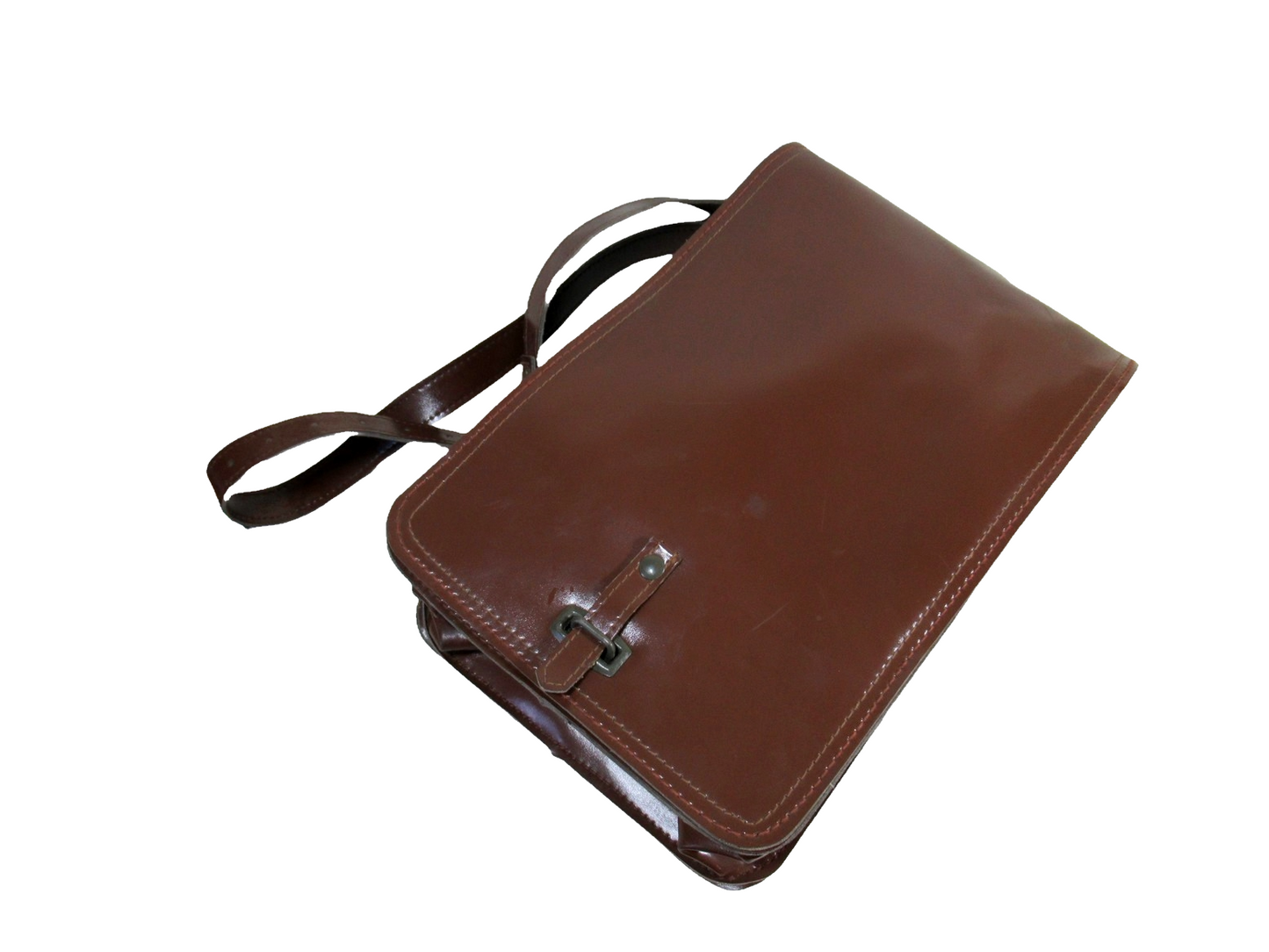 Vintage Brown Faux Leather Czech army communist document case map shoulder bag carrier military soviet era