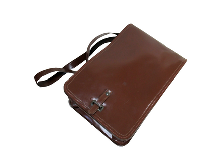 Vintage Brown Faux Leather Czech army communist document case map shoulder bag carrier military soviet era