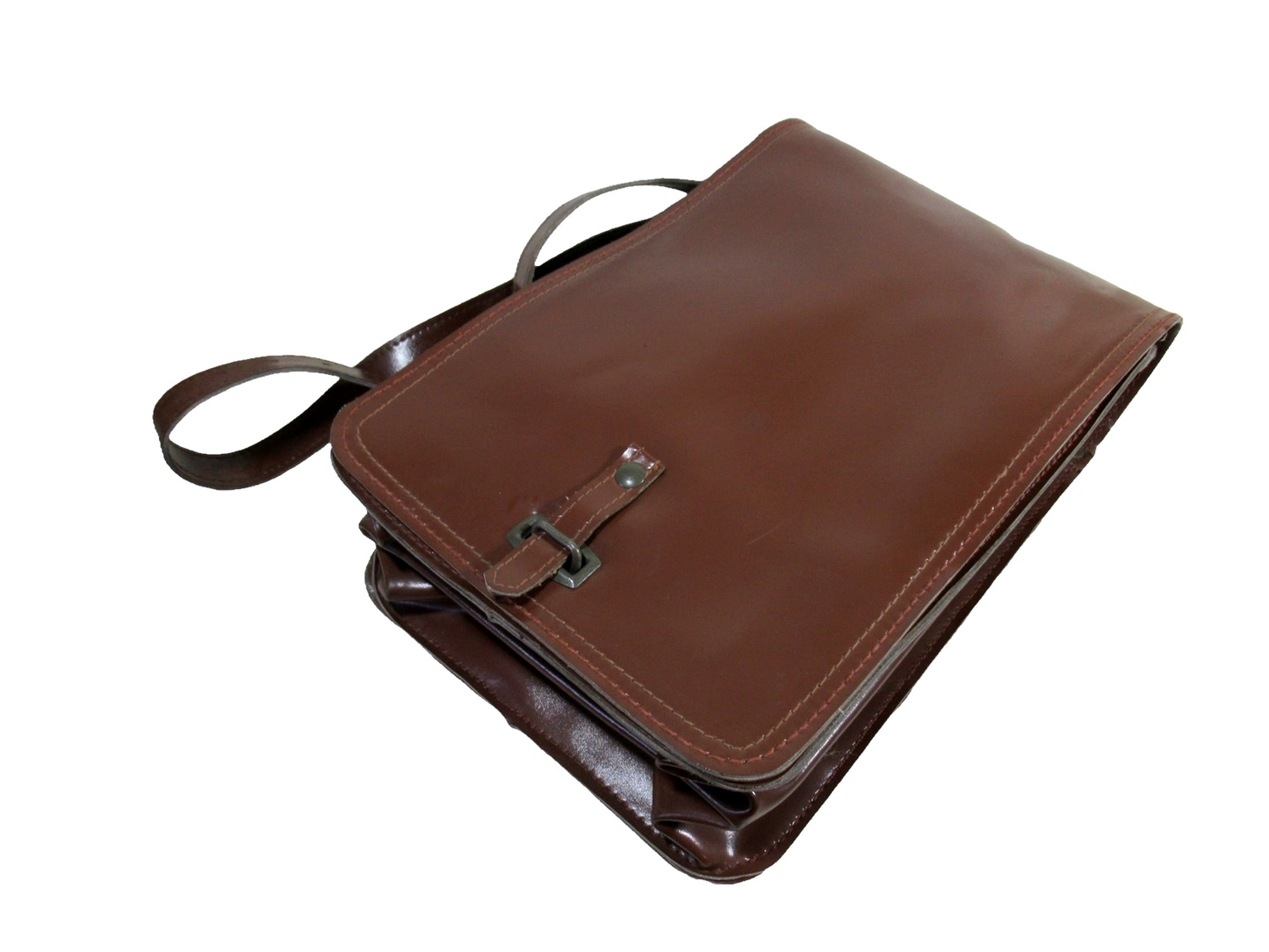 Vintage Brown Faux Leather Czech army communist document case map shoulder bag carrier military soviet era