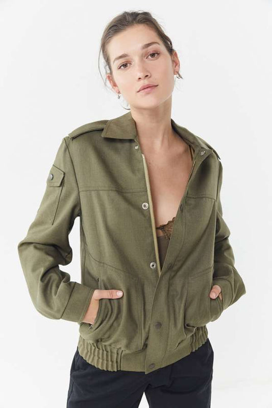 1980s Czech Army Cadet jacket military coat olive khaki unissued bomber ike women