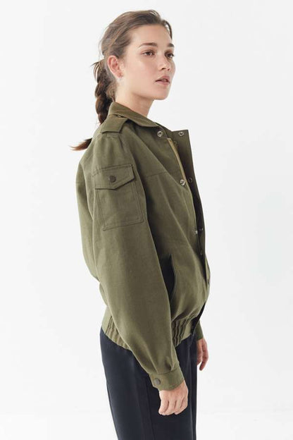 1980s Czech Army Cadet jacket military coat olive khaki unissued bomber ike women