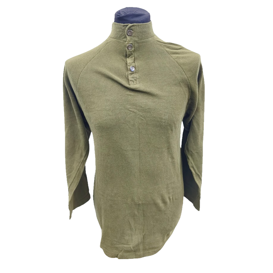 Vintage 1980s Danish army green sleep shirt grandad collar norgie military undershirt thermal waffle pattern (Copy)