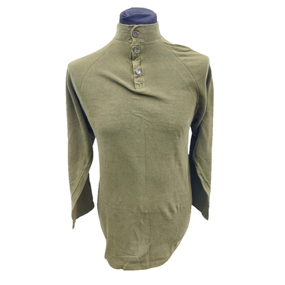 Vintage 1980s Danish army green sleep shirt grandad collar norgie military undershirt thermal waffle pattern (Copy)