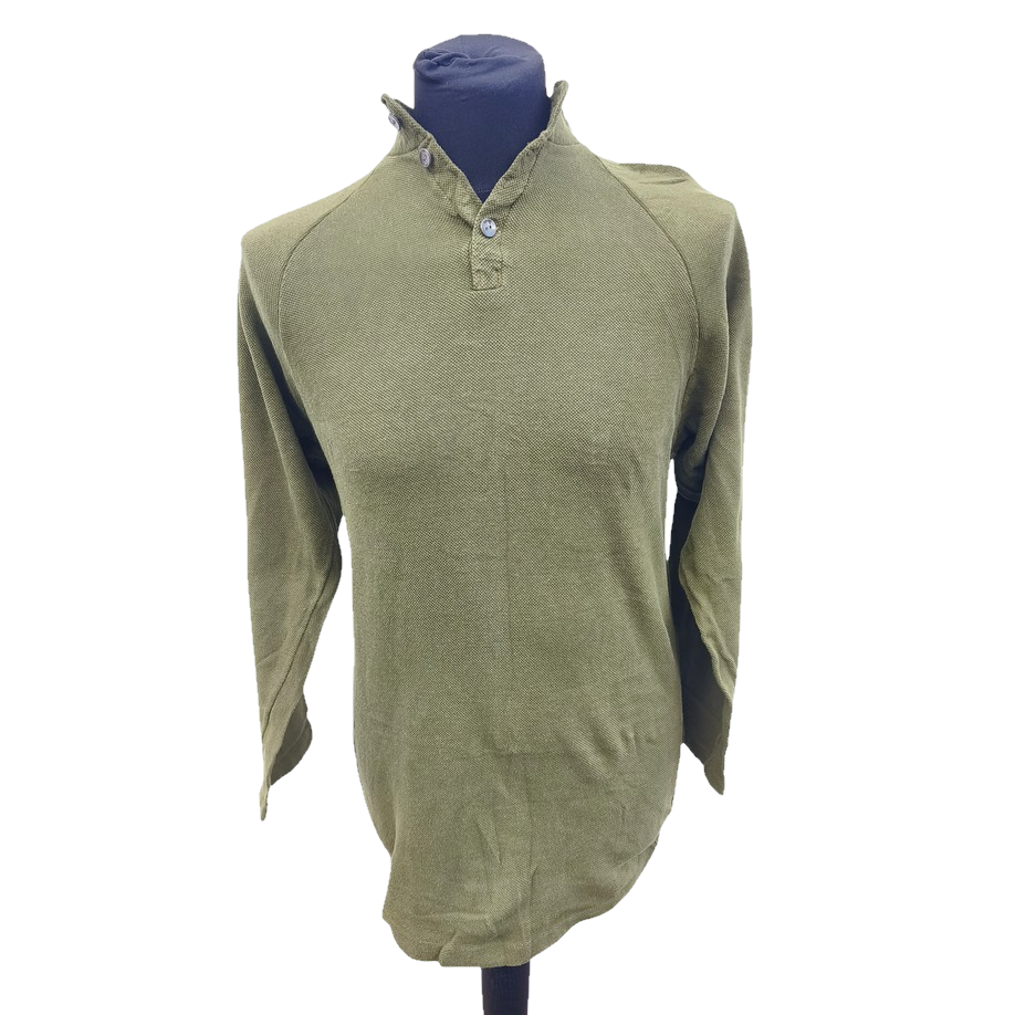 Vintage 1980s Danish army green sleep shirt grandad collar norgie military undershirt thermal waffle pattern (Copy)
