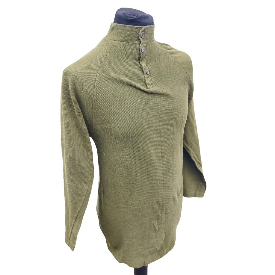 Vintage 1980s Danish army green sleep shirt grandad collar norgie military undershirt thermal waffle pattern (Copy)