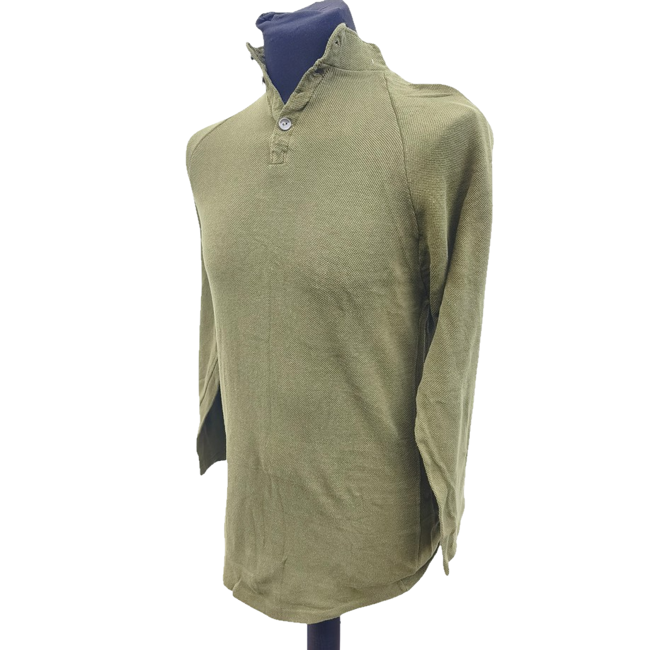 Vintage 1980s Danish army green sleep shirt grandad collar norgie military undershirt thermal waffle pattern (Copy)