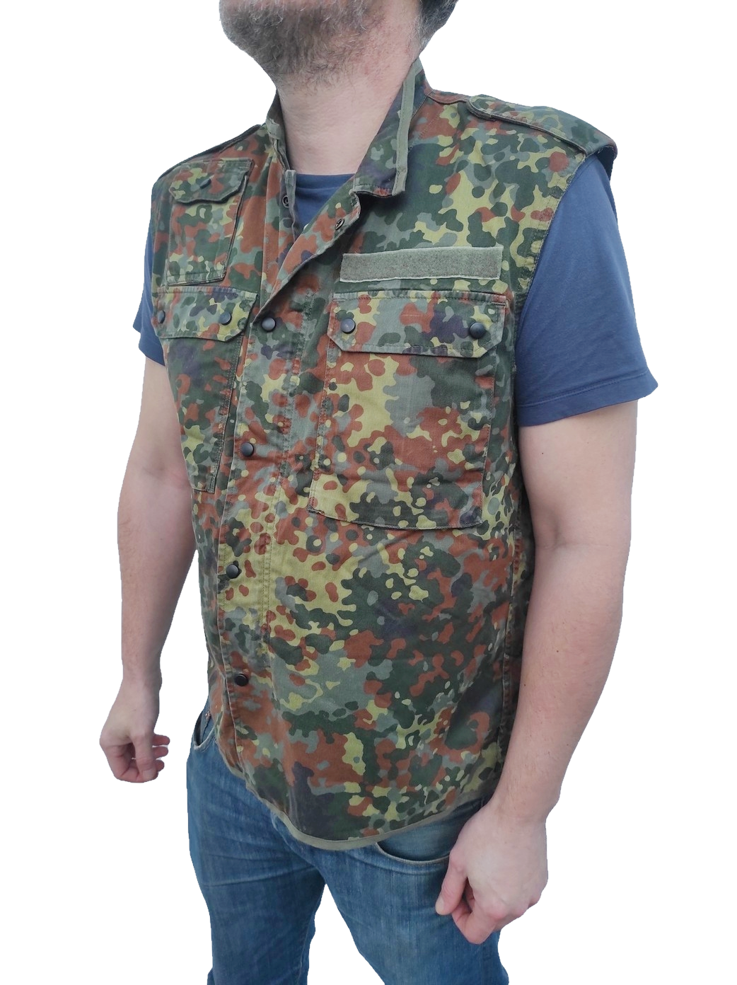 Vintage German army camo vest sleeveless shirt fieldshirt military GAO gilet camouflage flecktarn
