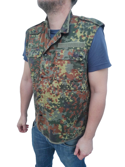Vintage German army camo vest sleeveless shirt fieldshirt military GAO gilet camouflage flecktarn