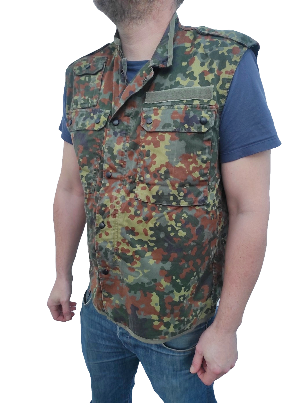 Vintage German army camo vest sleeveless shirt fieldshirt military GAO gilet camouflage flecktarn