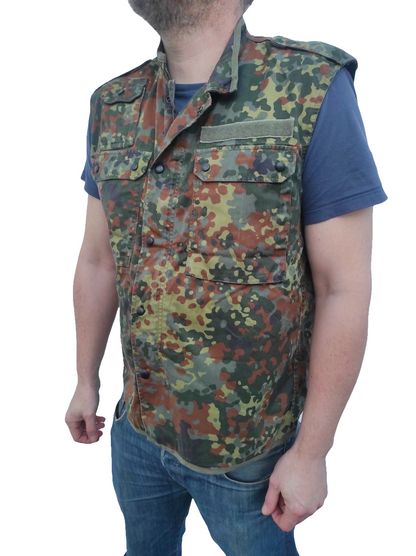 Vintage German army camo vest sleeveless shirt fieldshirt military GAO gilet camouflage flecktarn