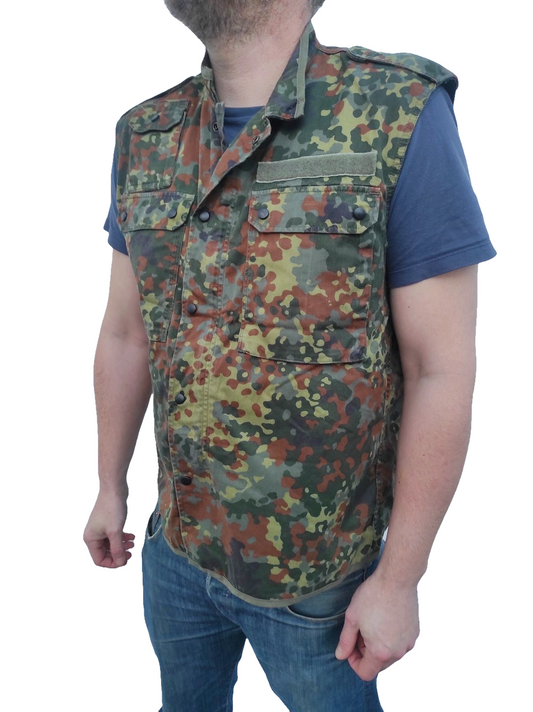 Vintage German army camo vest sleeveless shirt fieldshirt military GAO gilet camouflage flecktarn