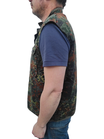 Vintage German army camo vest sleeveless shirt fieldshirt military GAO gilet camouflage flecktarn