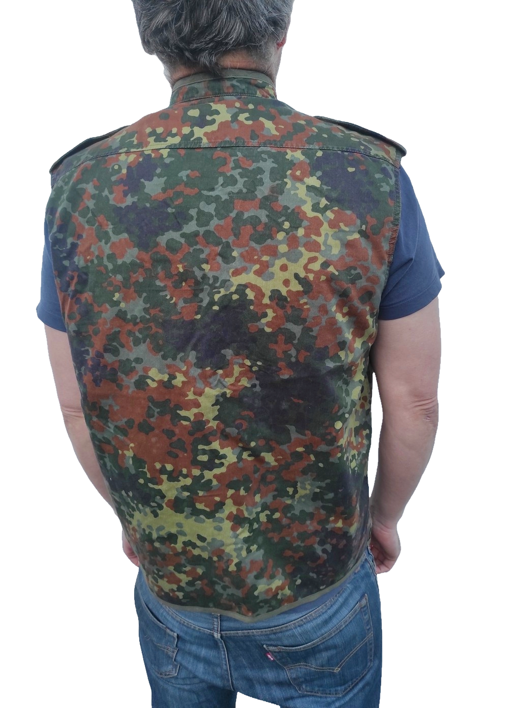 Vintage German army camo vest sleeveless shirt fieldshirt military GAO gilet camouflage flecktarn