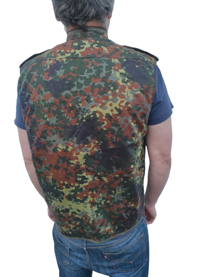 Vintage German army camo vest sleeveless shirt fieldshirt military GAO gilet camouflage flecktarn
