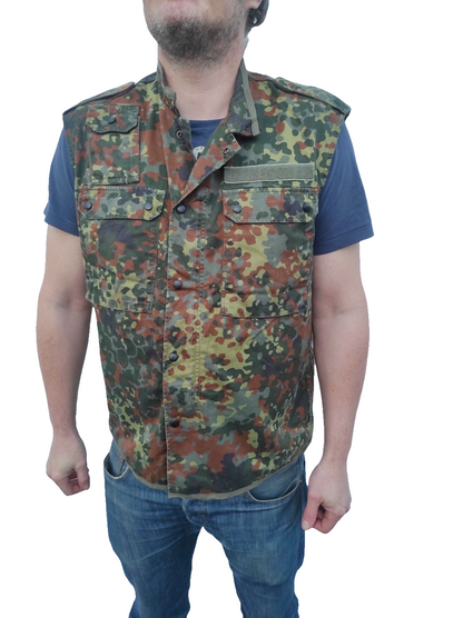 Vintage German army camo vest sleeveless shirt fieldshirt military GAO gilet camouflage flecktarn