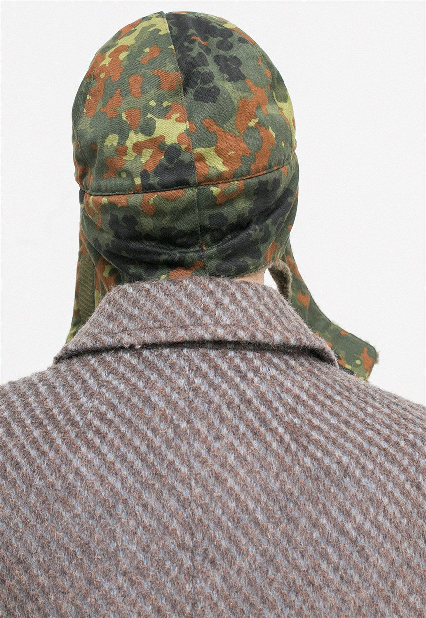 New German army winter cap military hat flecktarn camo camouflage peaked faux fur thermal