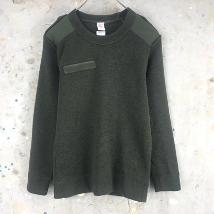 Vintage 1980s Women's French army jumper pullover sweatshirt military olive stretchy