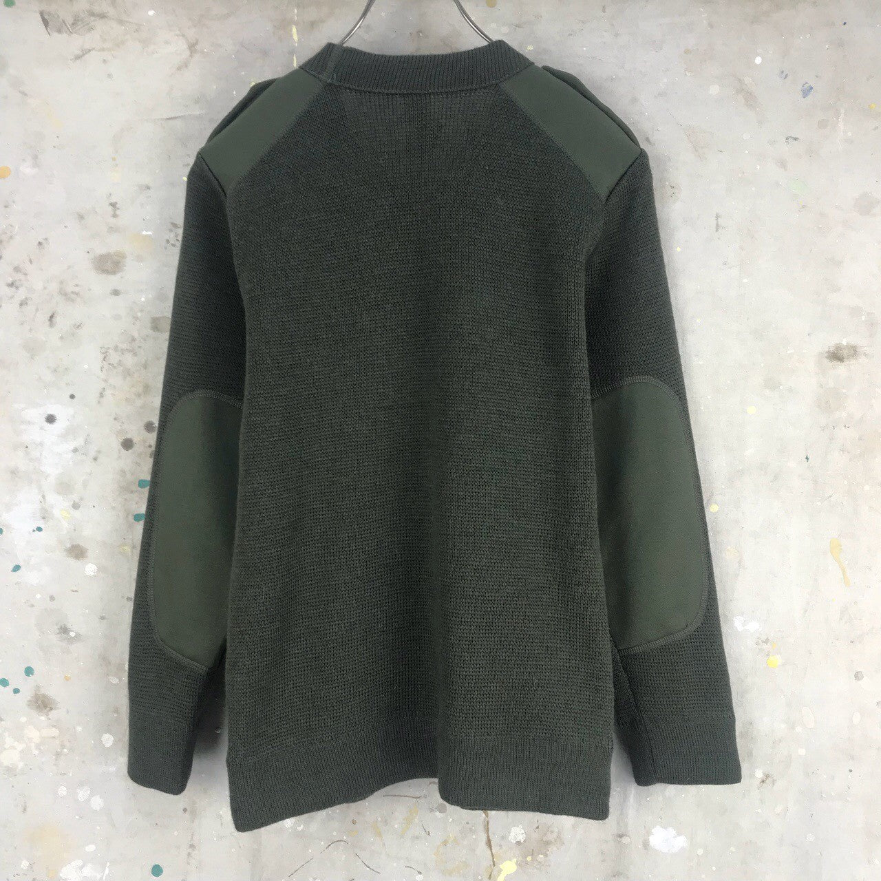 Vintage 1980s Women's French army jumper pullover sweatshirt military olive stretchy