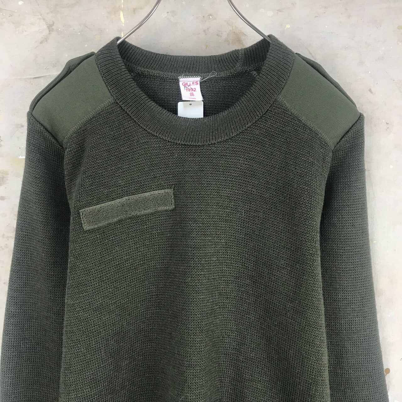 Vintage 1980s Women's French army jumper pullover sweatshirt military olive stretchy